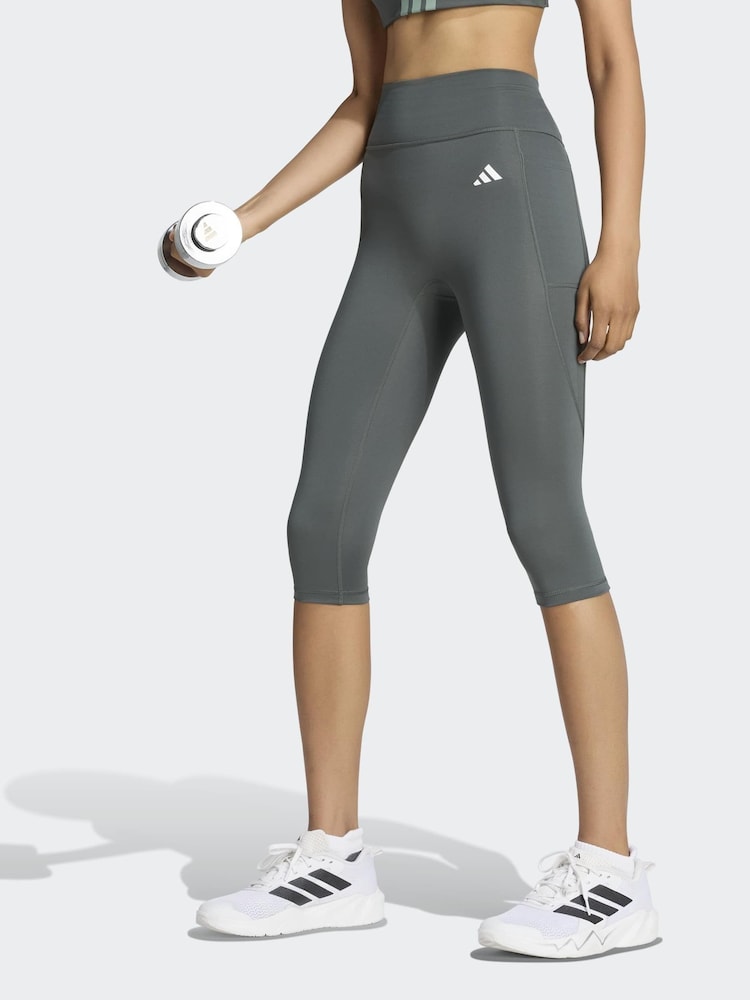adidas Dark Green Optime Essential Capri Leggings - Image 1 of 6 adidas Dark Green Optime Essential Capri Leggings - Image 1 of 6