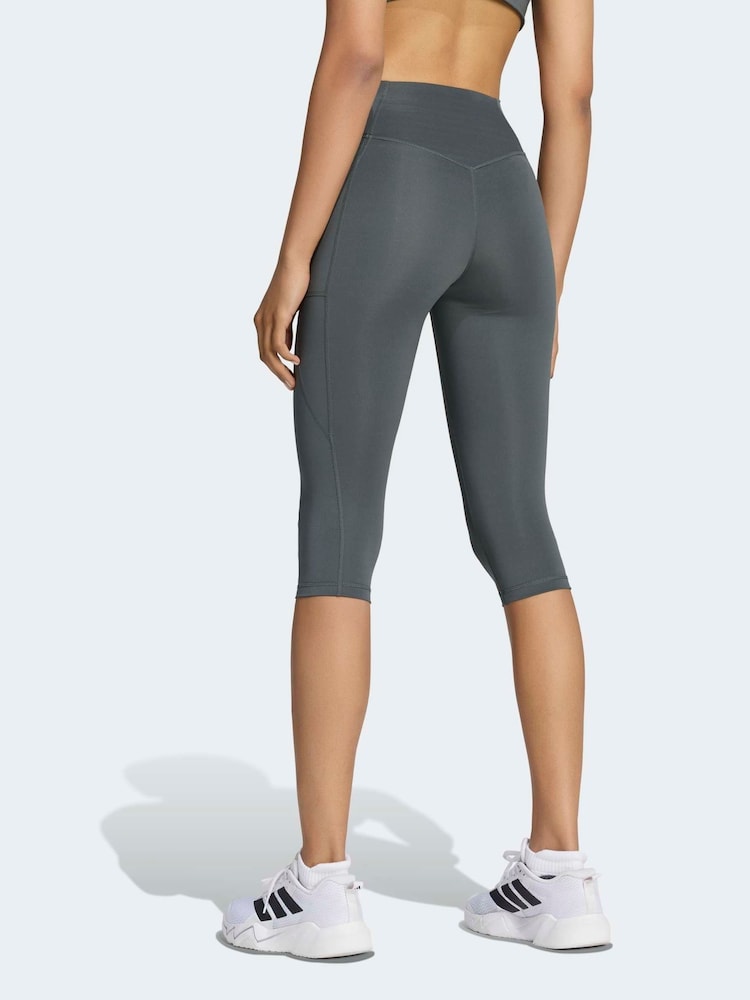 adidas Dark Green Optime Essential Capri Leggings - Image 2 of 6 adidas Dark Green Optime Essential Capri Leggings - Image 2 of 6