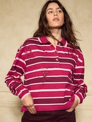 Berry Pink Stripe Long Sleeve Embellished Rugby Top - Image 1 of 5