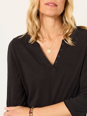FatFace Aster Black 3/4 Sleeve V-Neck T-Shirt - Image 3 of 6