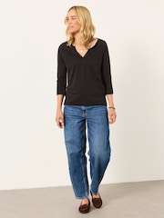 FatFace Aster Black 3/4 Sleeve V-Neck T-Shirt - Image 4 of 6