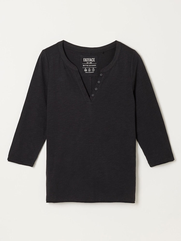 FatFace Aster Black 3/4 Sleeve V-Neck T-Shirt - Image 6 of 6 FatFace Aster Black 3/4 Sleeve V-Neck T-Shirt - Image 6 of 6