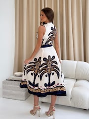 Girl In Mind Brown Rhia Collar Boarder Print Sleevless Midi Dress - Image 2 of 6