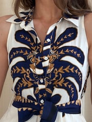 Girl In Mind Brown Rhia Collar Boarder Print Sleevless Midi Dress - Image 4 of 6