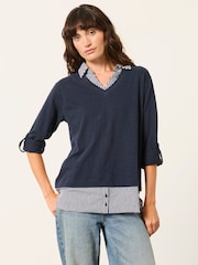 أزرق مقلم - FatFace Double Layer Jersey Shirt - صورة 1 من 6
