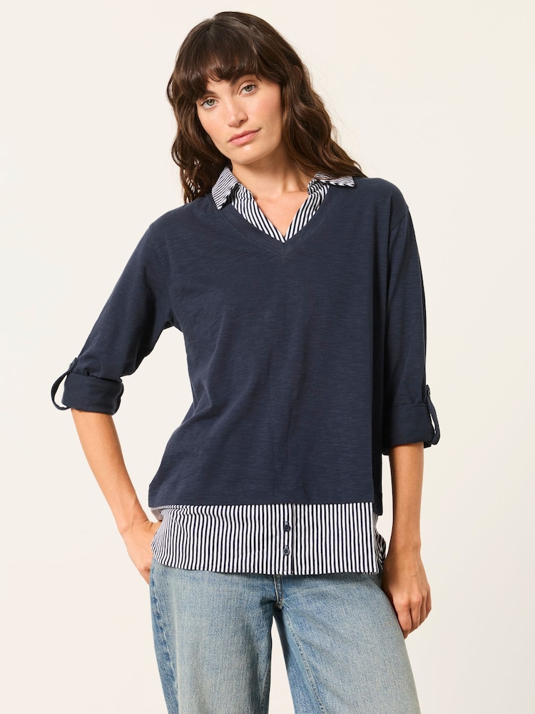 أزرق مقلم - FatFace Double Layer Jersey Shirt - صورة 1 من 6