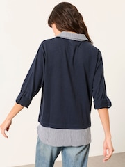 أزرق مقلم - FatFace Double Layer Jersey Shirt - صورة 2 من 6
