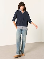 أزرق مقلم - FatFace Double Layer Jersey Shirt - صورة 4 من 6