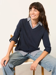 أزرق مقلم - FatFace Double Layer Jersey Shirt - صورة 5 من 6