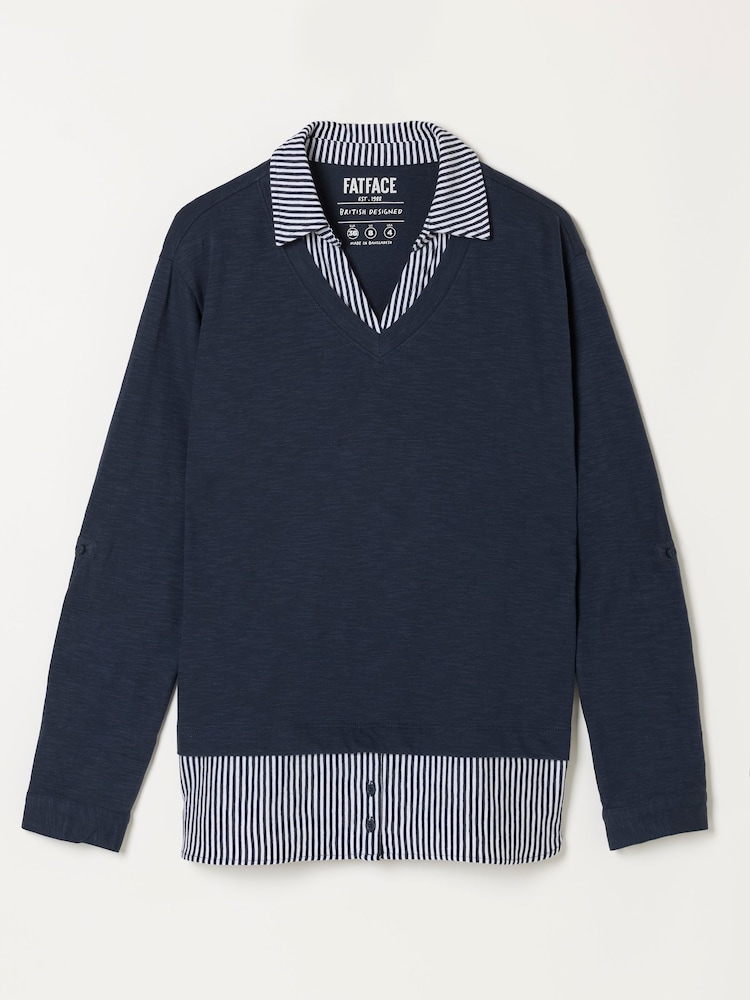 أزرق مقلم - FatFace Double Layer Jersey Shirt - صورة 6 من 6