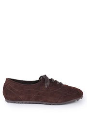 Off The Hook Brown Luna Suede Casual Lace-Up Trainers - Image 1 of 6