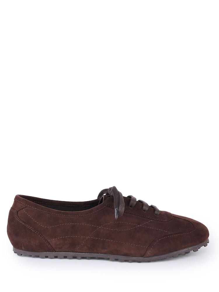 Off The Hook Brown Luna Suede Casual Lace-Up Trainers - Image 1 of 6