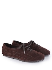 Off The Hook Brown Luna Suede Casual Lace-Up Trainers - Image 2 of 6
