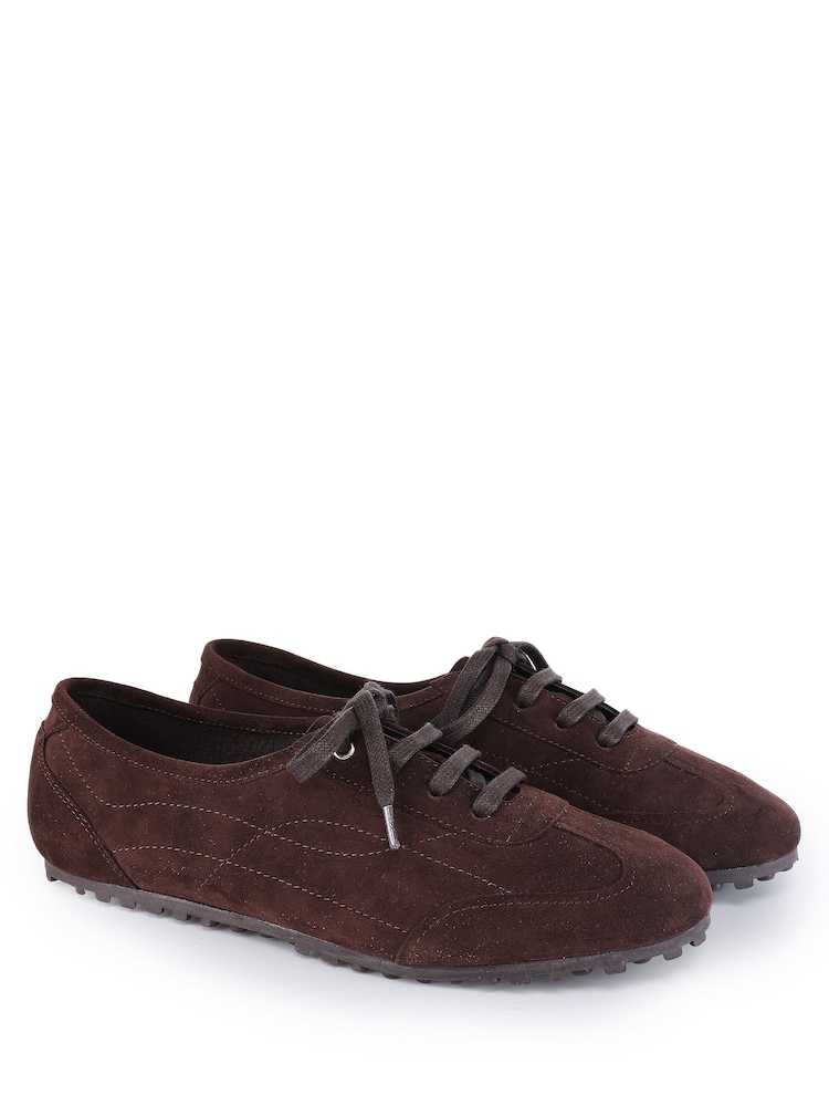 Off The Hook Brown Luna Suede Casual Lace-Up Trainers - Image 2 of 6