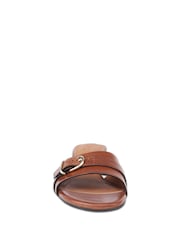 Off The Hook Brown Jackie Leather Buckle Strap Kitten Heel Mule Sandals - Image 4 of 6
