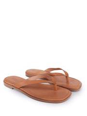 Off The Hook Brown Freya Leather Thong Flat Sandals - Image 1 of 6