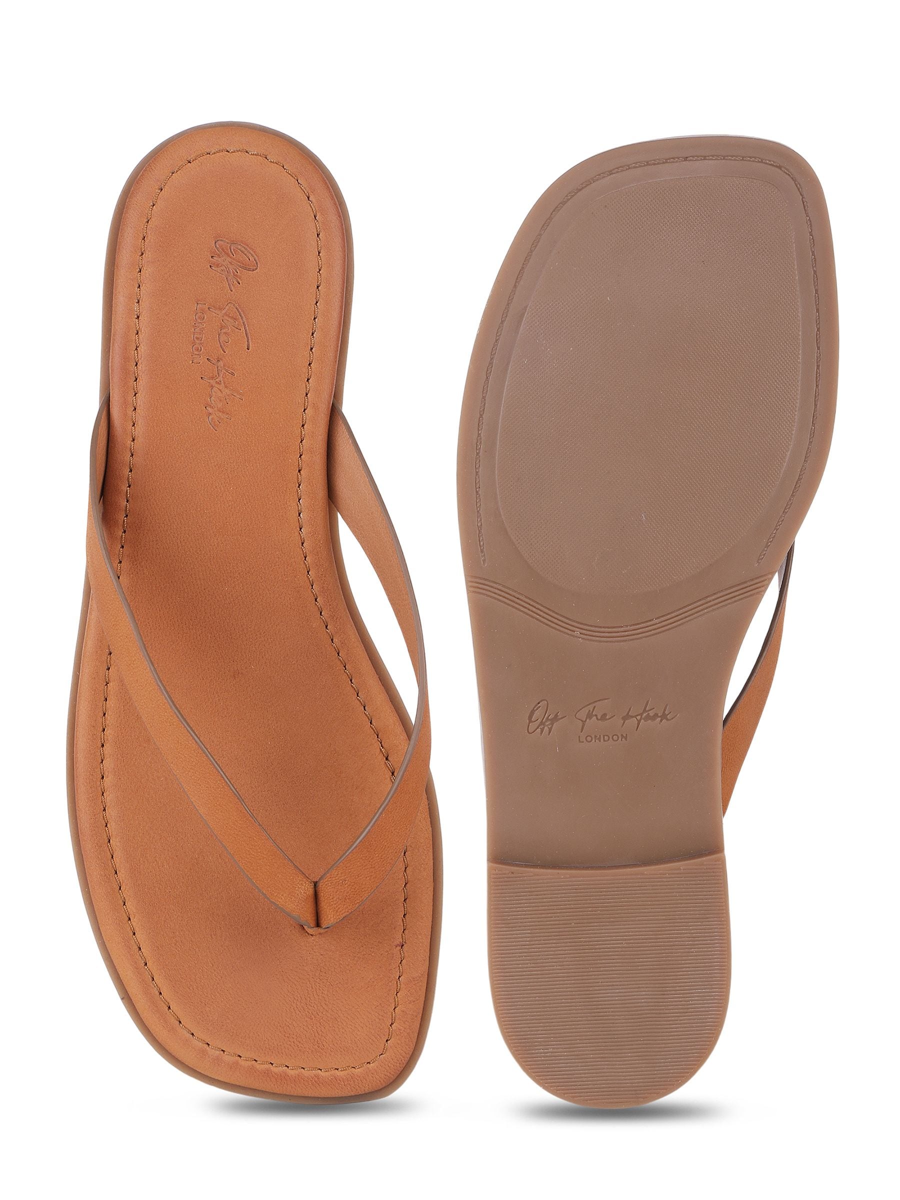 Buy Off The Hook Tan Brown Freya Leather Thong Flat Sandals from