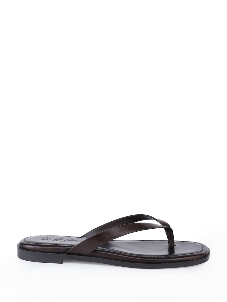 Off The Hook Brown Freya Leather Toe Thong Flat Sandals - Image 2 of 6
