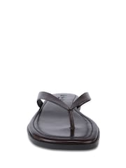 Off The Hook Brown Freya Leather Toe Thong Flat Sandals - Image 4 of 6