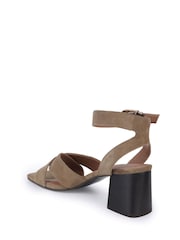 Off The Hook Green Ruby Suede Leather Heeled Sandals With Crossover Front Strap - Image 3 of 6