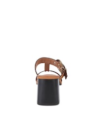 Off The Hook Brown Kelsie Leather T-Strap Buckle Block Heel Mule Sandals - Image 4 of 6
