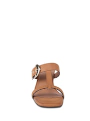 Off The Hook Brown Kelsie Leather T-Strap Buckle Block Heel Mule Sandals - Image 5 of 6