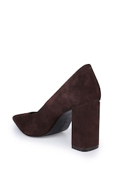 Off The Hook Chocolate Brown Brandy Suede Leather Pointed Toe Block Heel Shoes - Image 3 of 6