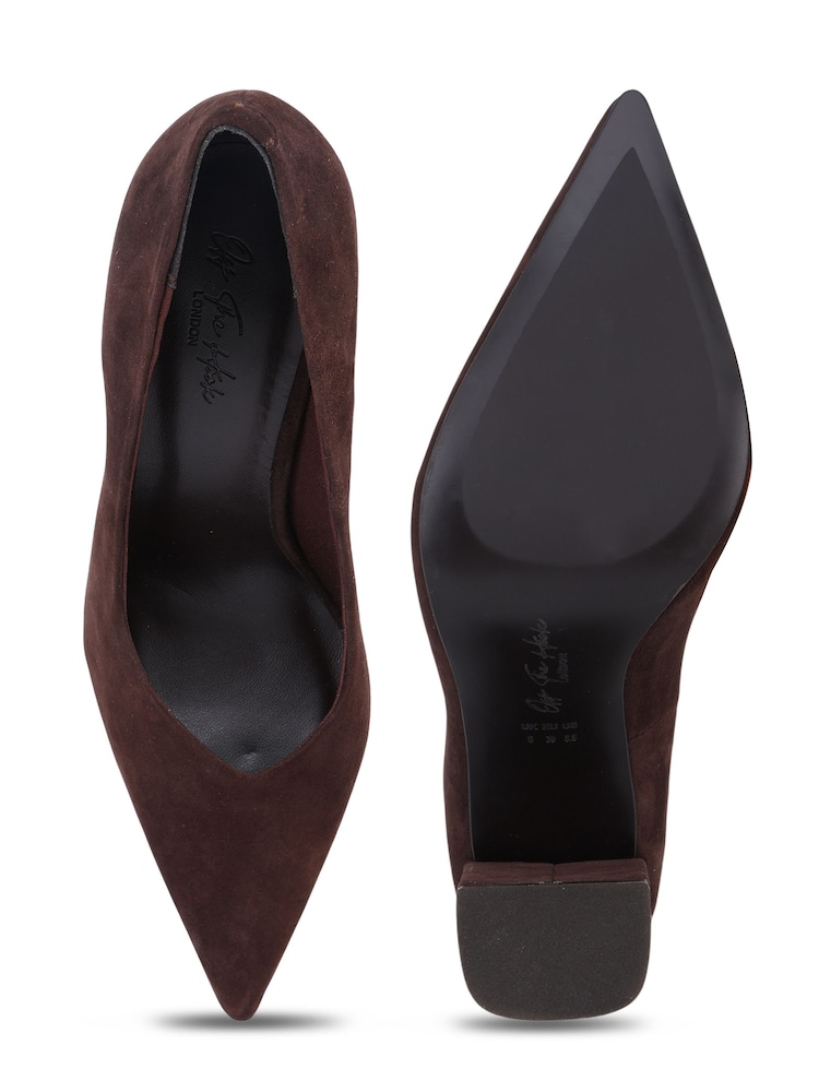 Off The Hook Chocolate Brown Brandy Suede Leather Pointed Toe Block Heel Shoes - Image 6 of 6