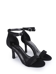 Off The Hook Black Ashleigh Suede Leather High Heel Ankle-Strap Sandals - Image 1 of 6