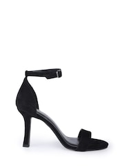 Off The Hook Black Ashleigh Suede Leather High Heel Ankle-Strap Sandals - Image 2 of 6