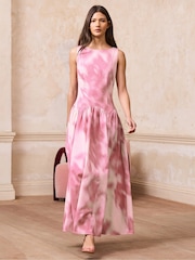 Ro&Zo Pink Petite Blurred Dropped Waist Dress - Image 3 of 4