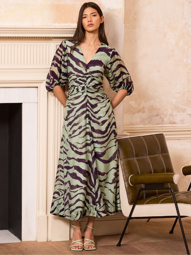 Ro&Zo Green Zebra Print Puff Sleeve Dress - Image 1 of 3