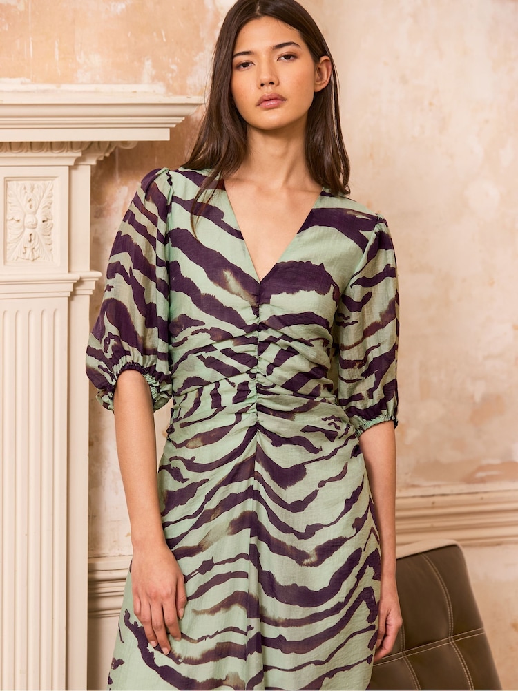 Ro&Zo Green Zebra Print Puff Sleeve Dress - Image 2 of 3