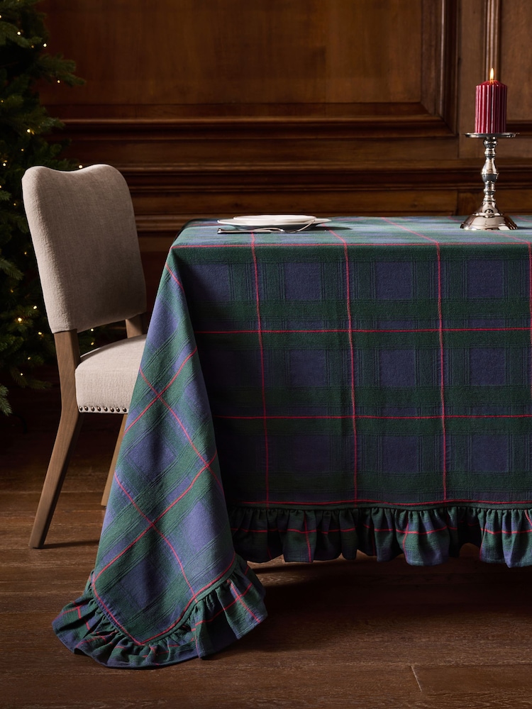 Green/Navy Tartan Check Cotton Table Cloth - Image 1 of 4 Green/Navy Tartan Check Cotton Table Cloth - Image 1 of 4