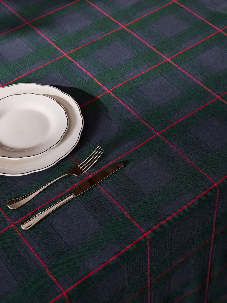 Green/Navy Tartan Check Cotton Table Cloth - Image 2 of 4 Green/Navy Tartan Check Cotton Table Cloth - Image 2 of 4