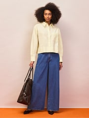 צהוב - Ro&Zo חולצת פופלין מכותנה בגזרת קרופ - תמונה 3 מתוך 4