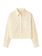 צהוב - Ro&Zo חולצת פופלין מכותנה בגזרת קרופ - תמונה 4 מתוך 4