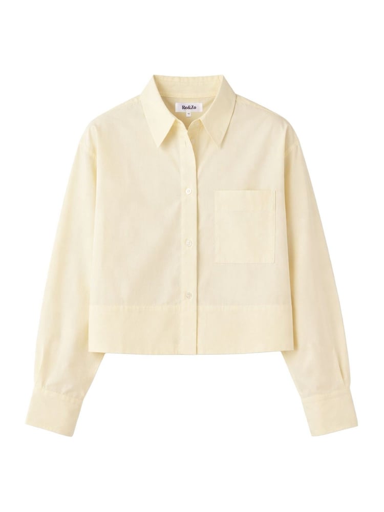 צהוב - Ro&Zo חולצת פופלין מכותנה בגזרת קרופ - תמונה 4 מתוך 4