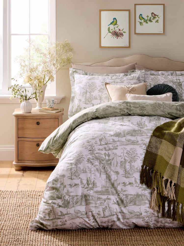Laura Ashley Olive Green Braysmith Toile 200 Thread Count Duvet Cover and Pillowcase Set - Image 2 of 7 Laura Ashley Olive Green Braysmith Toile 200 Thread Count Duvet Cover and Pillowcase Set - Image 2 of 7