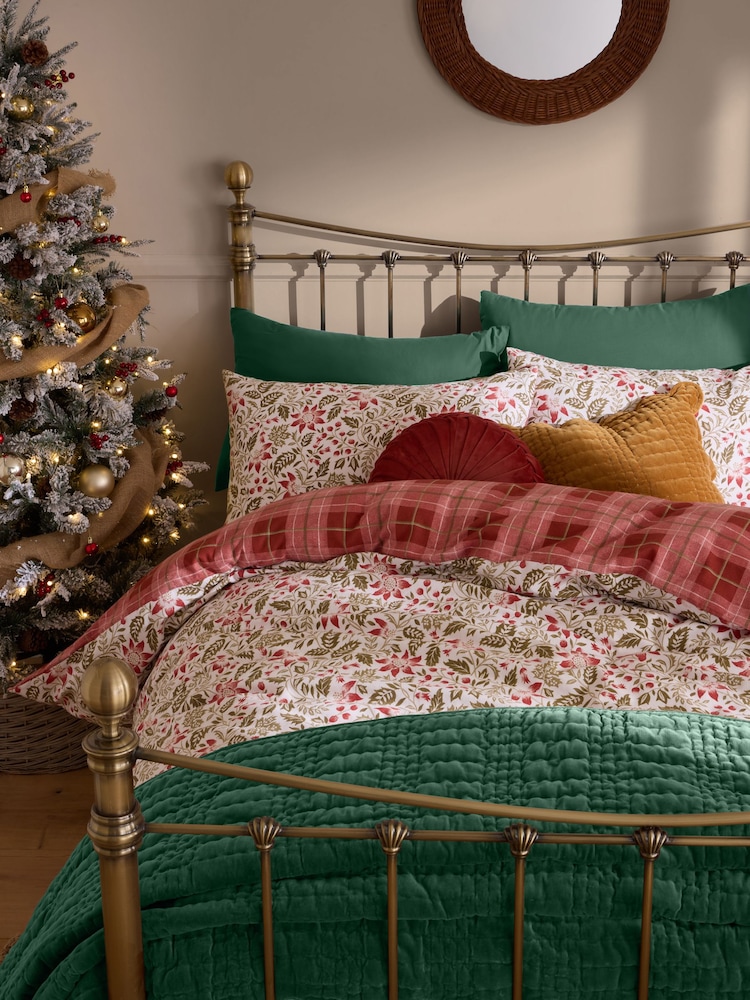 Laura Ashley Red Christmas Astley Floral Brushed Cotton Duvet Cover and Pillowcase Set - Image 1 of 7
