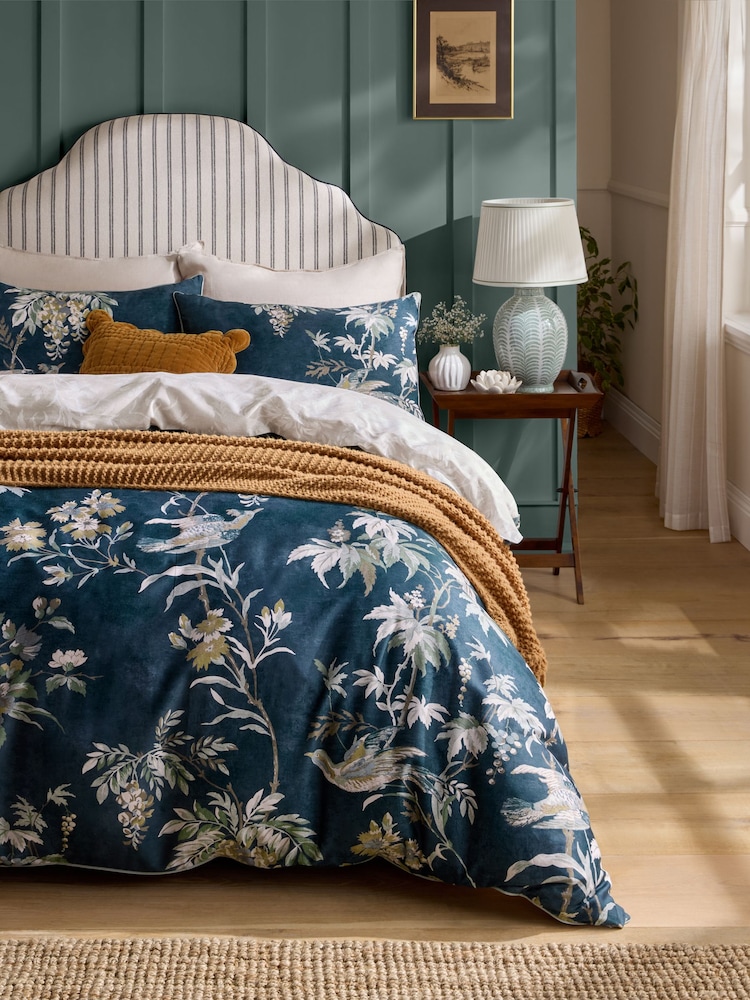 Laura Ashley Navy Blue Attleton 220 Thread Count Duvet Cover and Pillowcase Set - Image 1 of 6