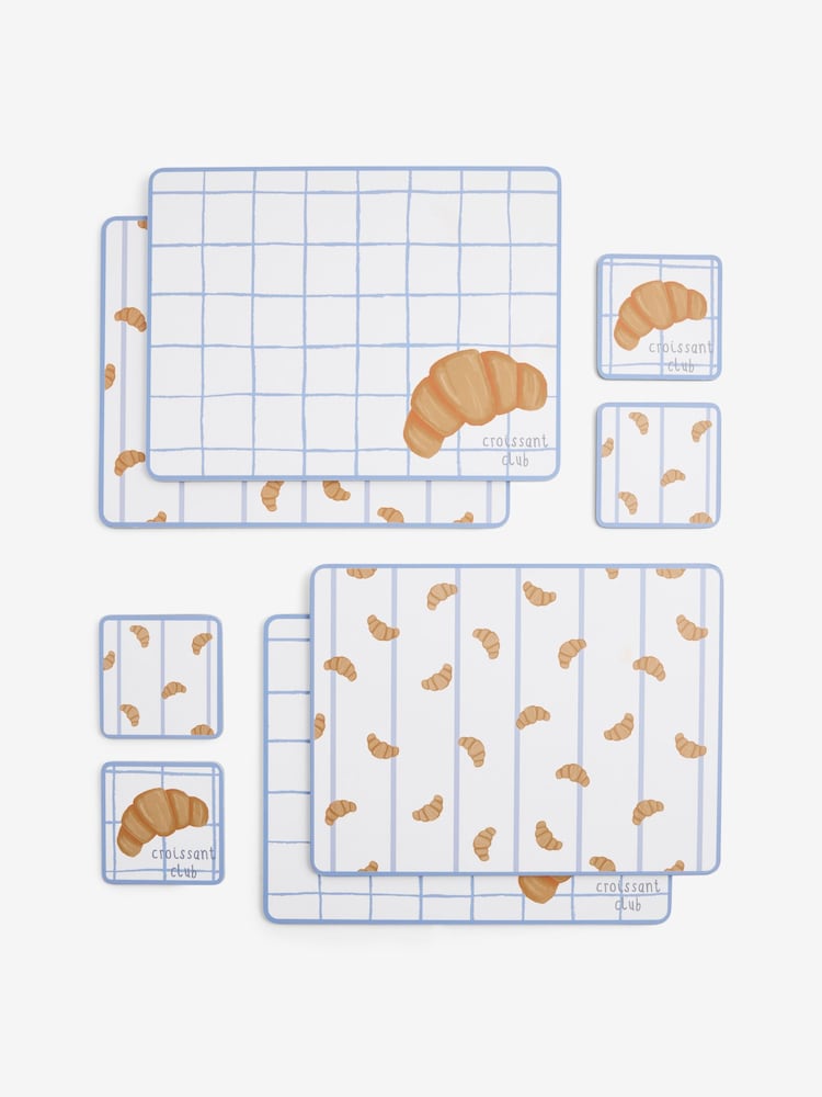 Set of 4 Blue Croissant Brunch Corkback Placemats and Coasters - Image 3 of 3 Set of 4 Blue Croissant Brunch Corkback Placemats and Coasters - Image 3 of 3