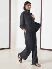 Black Slinky Wide Leg Trousers - Image 1 of 9
