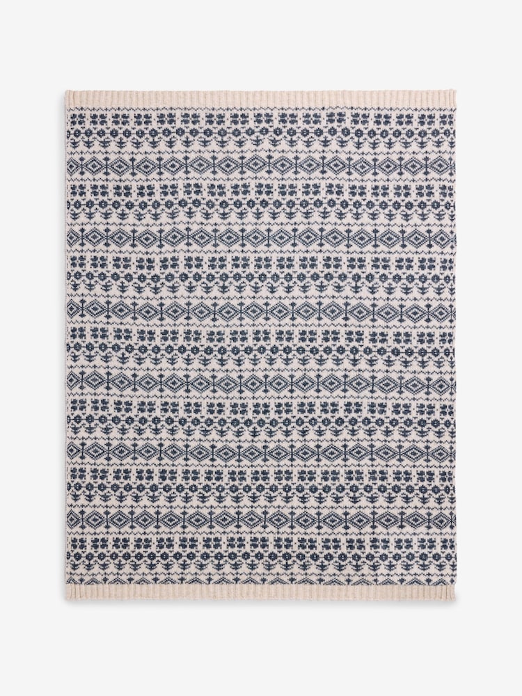 Laura Ashley Seaspray Blue Selsey Fairisle Knitted Throw - Image 1 of 3