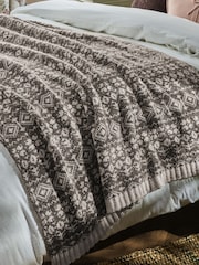 Laura Ashley Chocolate Truffle Selsey Fairisle Knitted Throw - Image 1 of 7