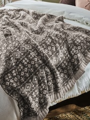Laura Ashley Chocolate Truffle Selsey Fairisle Knitted Throw - Image 2 of 7