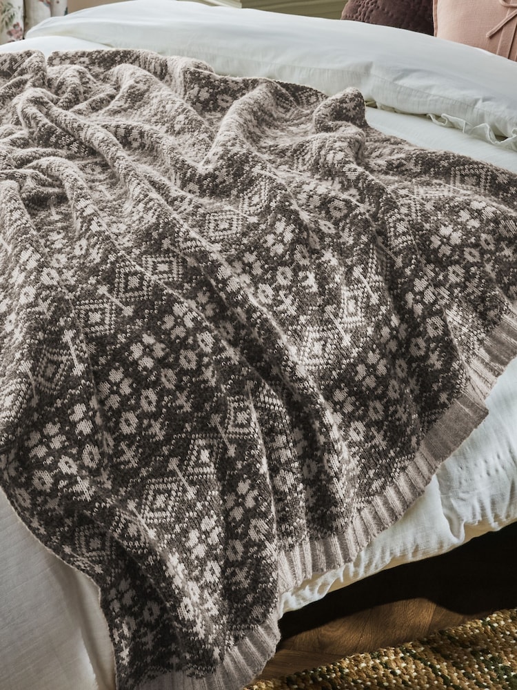Laura Ashley Chocolate Truffle Selsey Fairisle Knitted Throw - Image 2 of 7