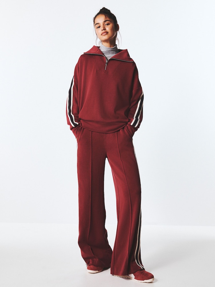 Burgundy Red Active Modal Zip Neck Sweatshirt - Image 2 of 11