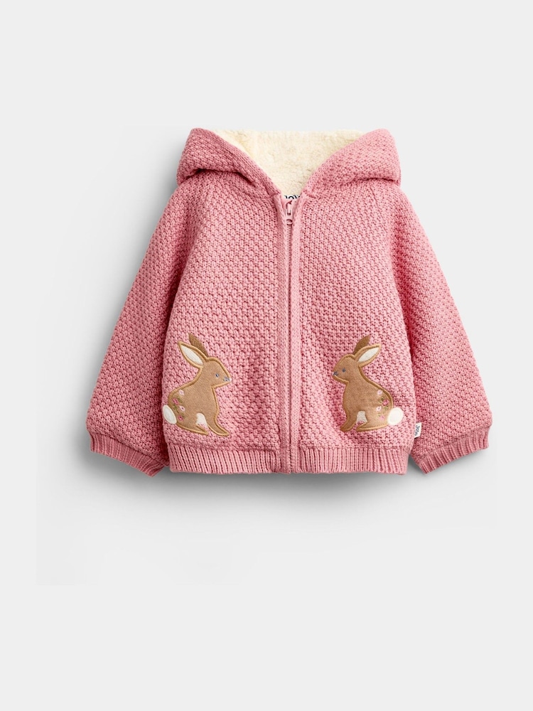 JoJo Maman Bébé Mid Pink Bunny Appliqué Knitted Baby Hoodie - Image 1 of 4 JoJo Maman Bébé Mid Pink Bunny Appliqué Knitted Baby Hoodie - Image 1 of 4