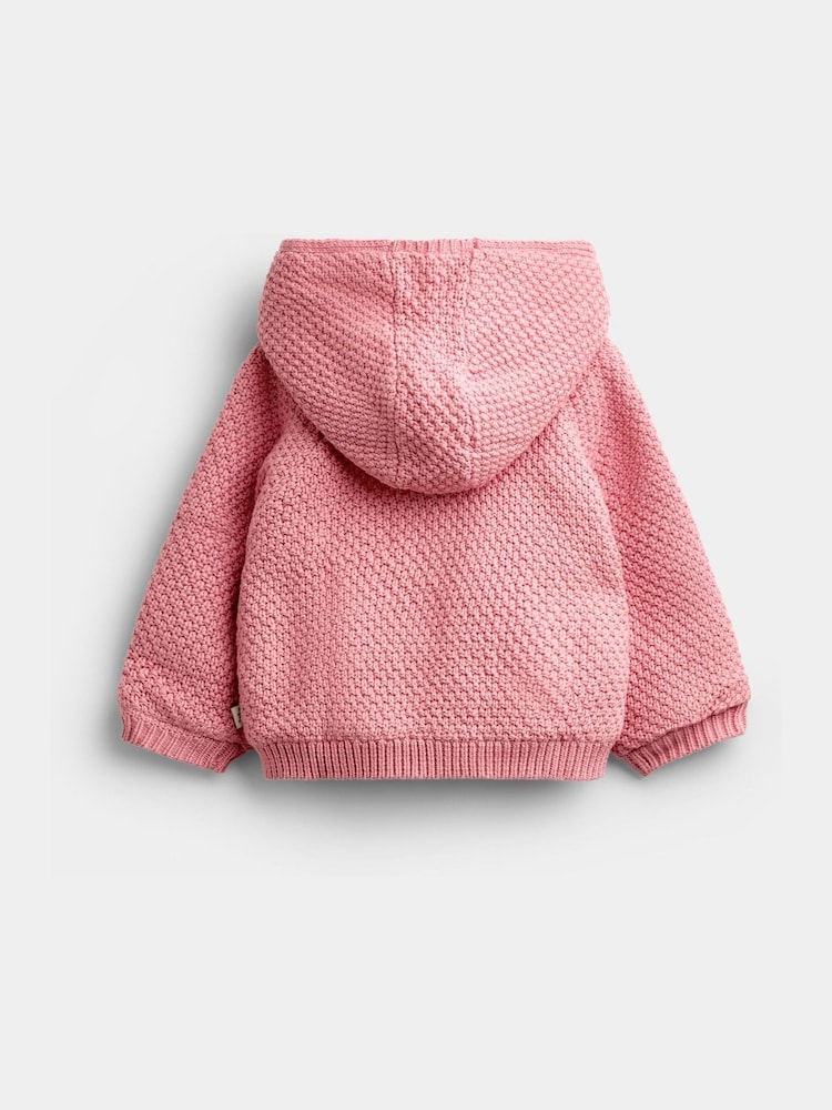 JoJo Maman Bébé Mid Pink Bunny Appliqué Knitted Baby Hoodie - Image 2 of 4 JoJo Maman Bébé Mid Pink Bunny Appliqué Knitted Baby Hoodie - Image 2 of 4